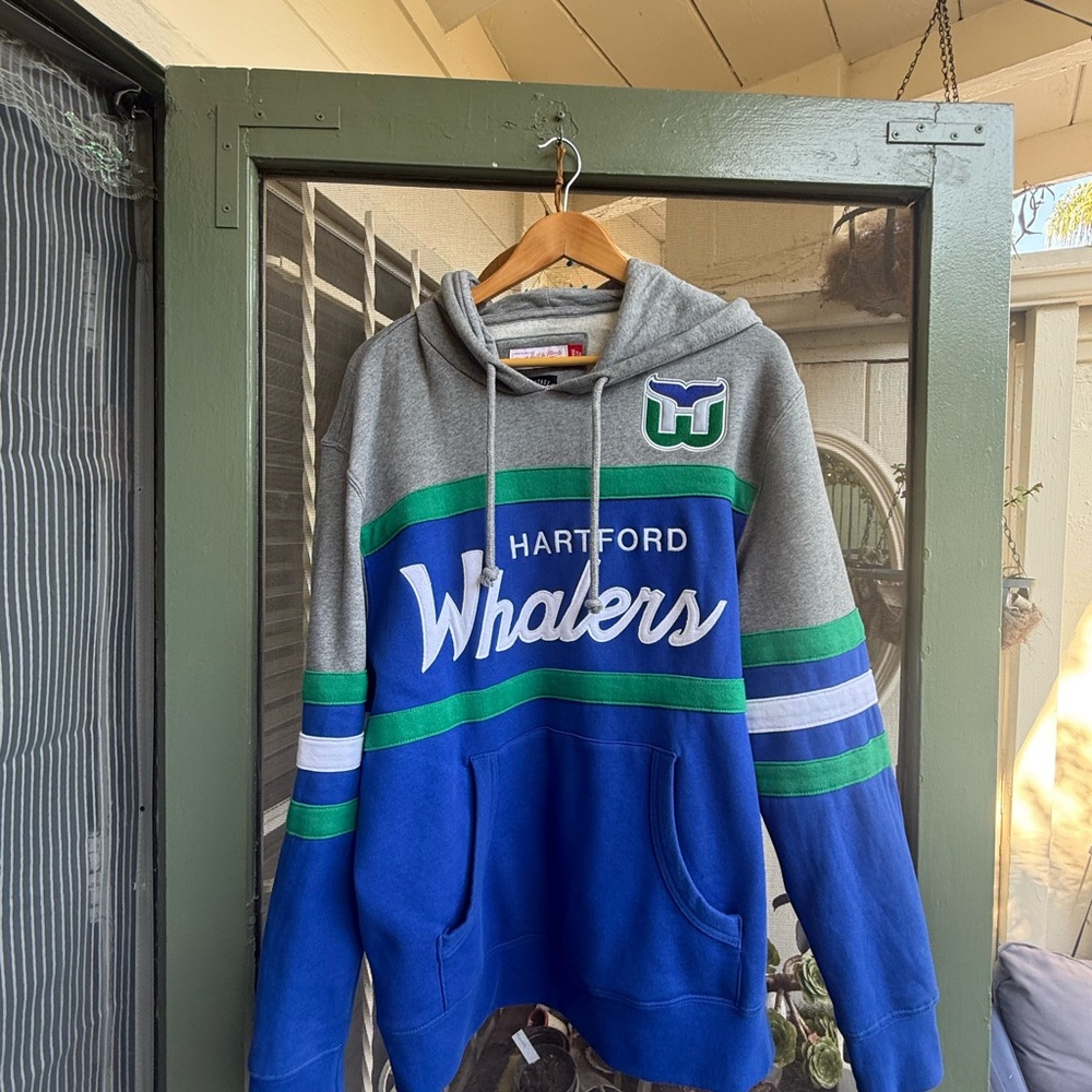 Mitchell & Ness Hartford Whalers Gray and Blue Hoodie XL